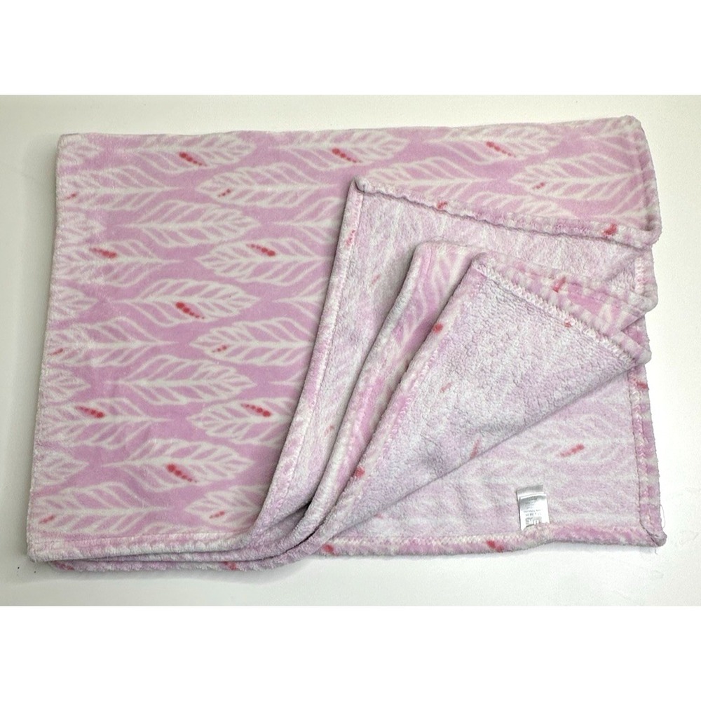Hudson Baby Blanket HB Pink Feathers Leaves 30x36 Soft Fleece